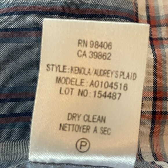 Theory Kenola Audrey Cotton Blue/White Plaid Shirt Blouse-Med/Large - Picture 6 of 8